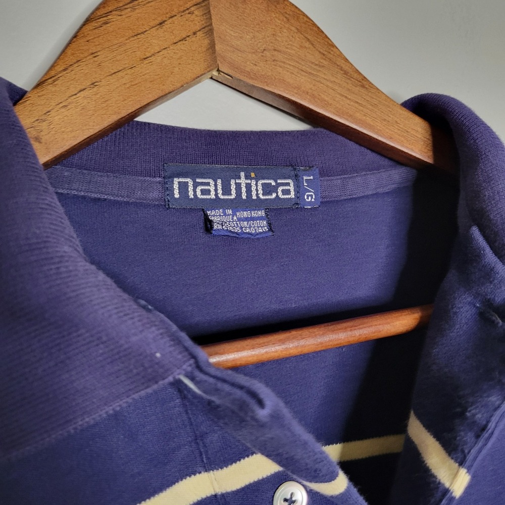 VINTAGE 90s NAUTICA‎ Polo Shirt Mens Large Rugby Heavyweight Striped Red Blue - Picture 8 of 14